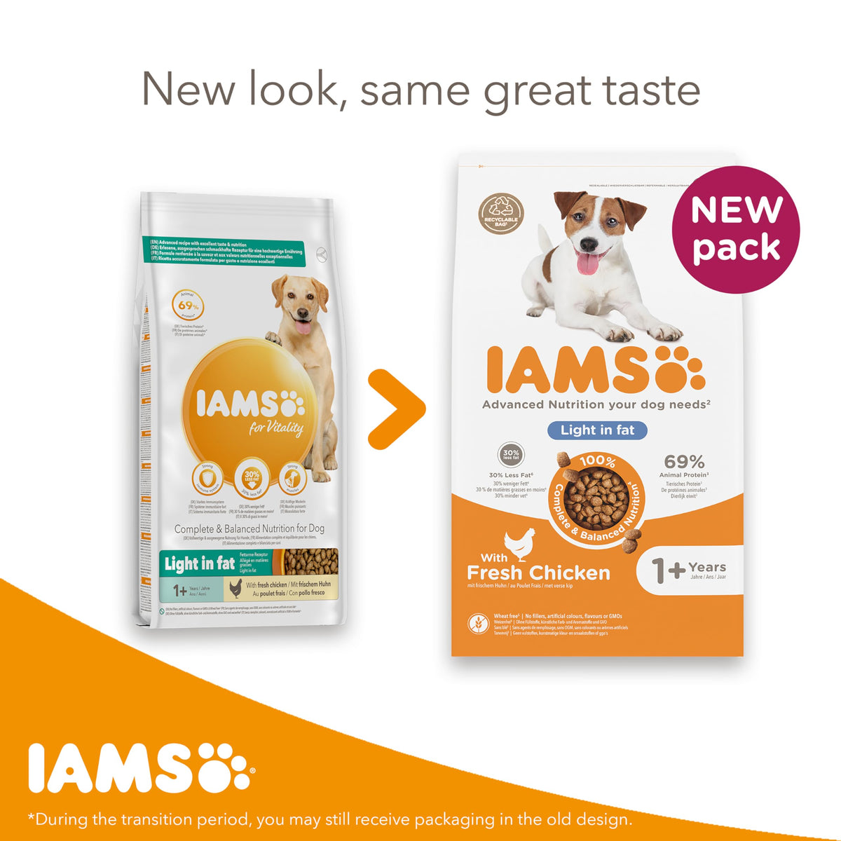 IAMS Light in Fat Complete Dry Dog Food Chicken 3kg - 30% Lower Fat Formula