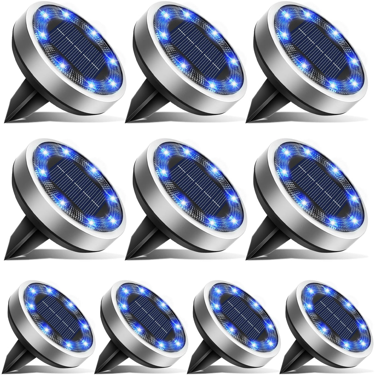 btfarm Solar Lights Outdoor Garden, 6 Pack 8 LED Solar Ground Disk Lights Outdoor IP65 Waterproof for Garden Pathway Lawn Patio Yard Landscape (Blue)