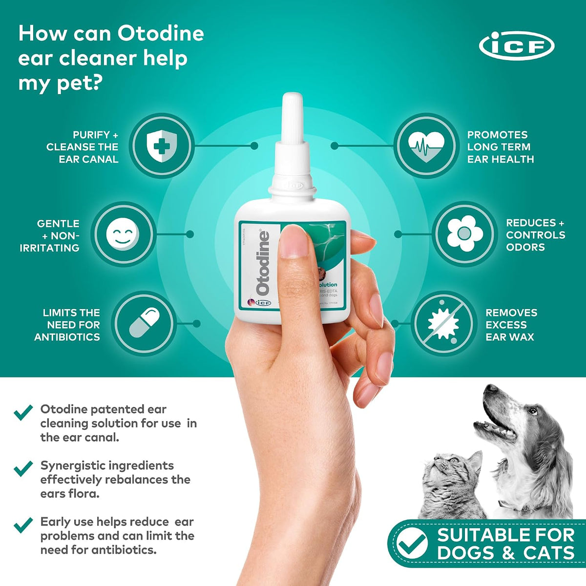 Otodine Dog & Cat Ear Cleaner, Ear Wash Solution for Wax & Odour, 100 ml