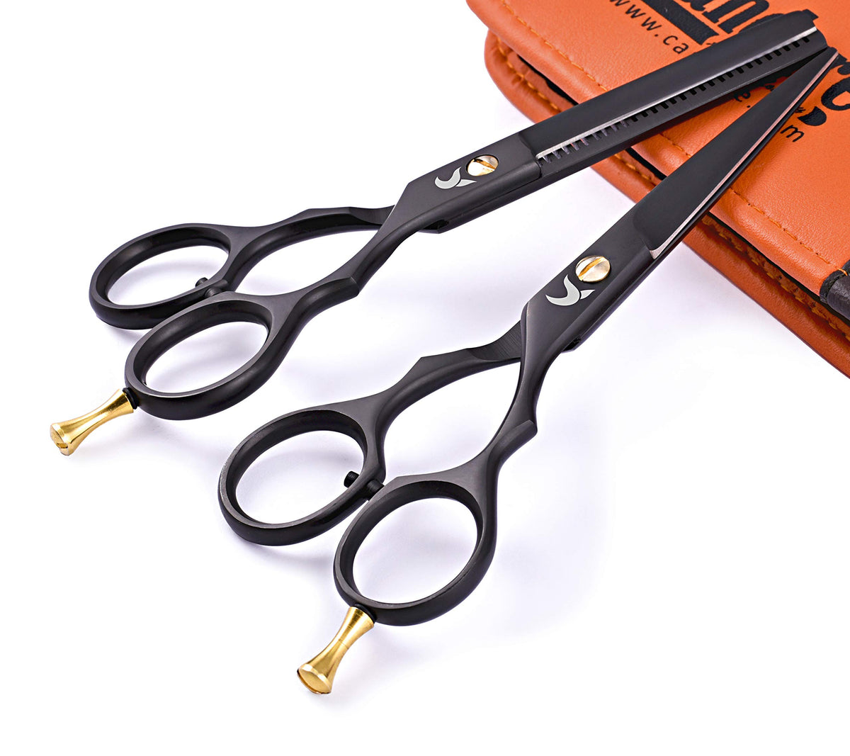 Candure Hairdressing Scissor with Comb & Leather Pouch 6.5" - Hair Scissor for Professional Hairdressers, Barbers Stainless Steel Hair Cutting Shears for Salon, Men, Women, Children and Adults Black