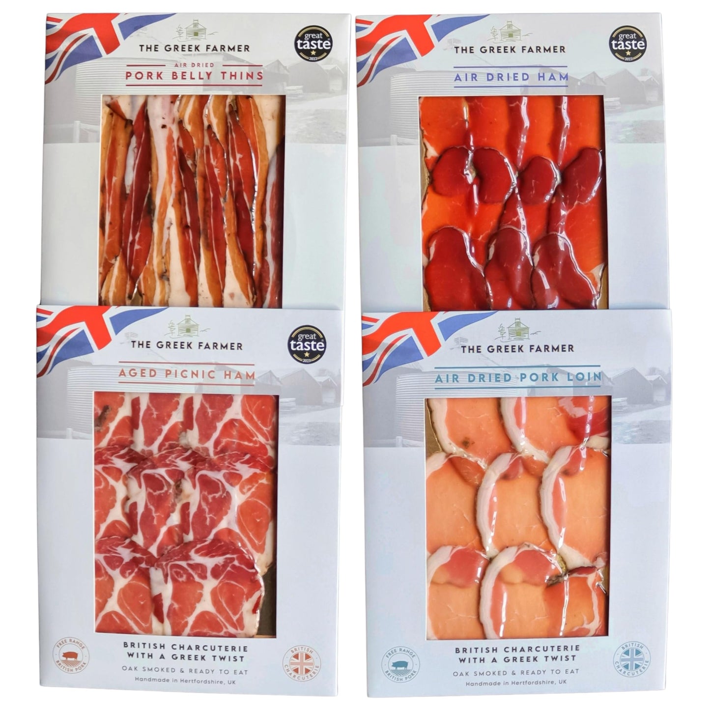 The Greek Farmer Signature 8 Piece Charcuterie Collection | Cured Meats & Cold Cuts | Artisan Charcuterie Gift | British Free-Range Pork | 5-Star Great Taste Award | Ideal Foodie Gift & Savoury Hamper