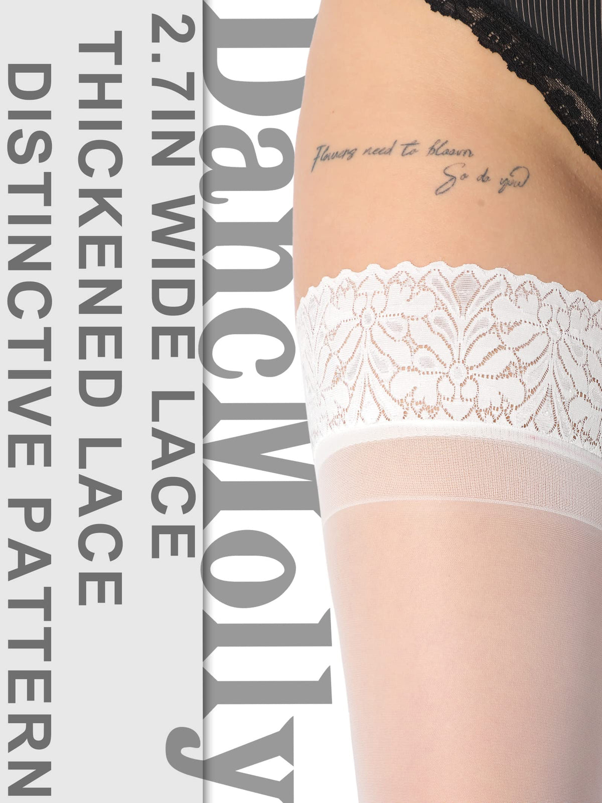 DancMolly Silky Thigh High Stockings, with 6+ Colors Sheer Silicone Lace Top Pantyhose for Women