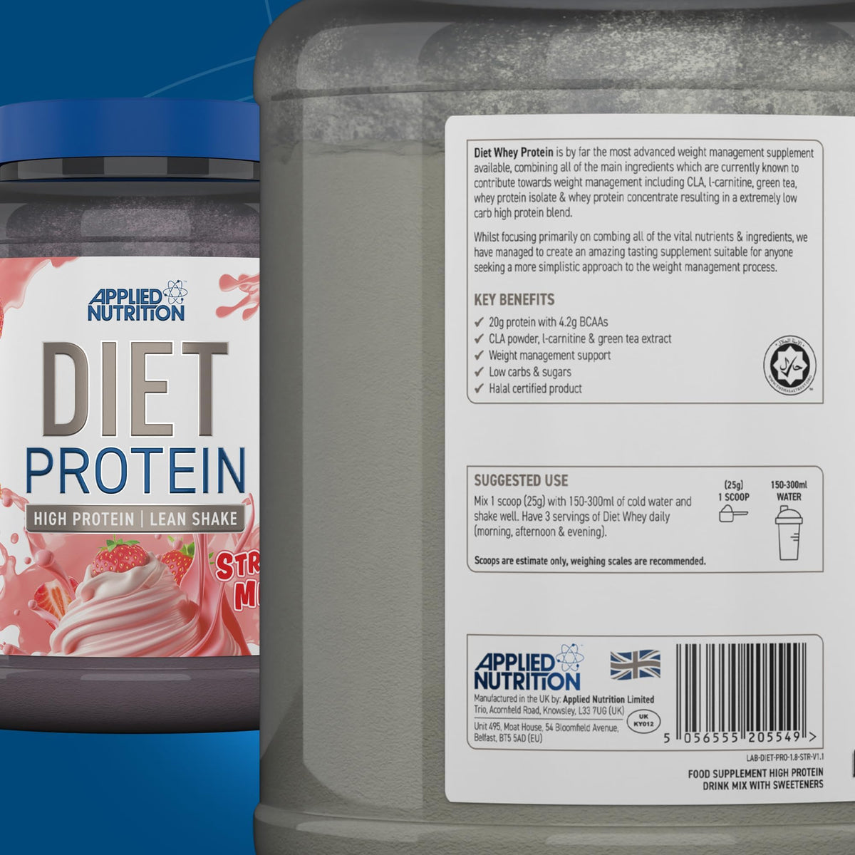 Applied Nutrition Diet Whey - High Protein Powder Supplement, Low Carb & Sugar, for Weight Management with CLA, L Carnitine, Green Tea (450g - 18 Servings) (Vanilla)