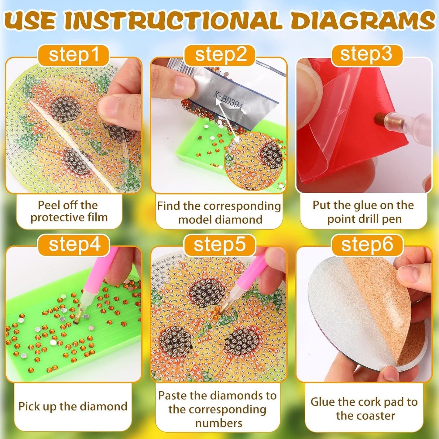 8 Pcs Flowers Diamond Art Coasters Kits for Adults Begainners,Full Drill Diamond Painting Coasters Kit with Holder,DIY Gem Painting Craft Kits for Adults Supplies Gift (Flowers).