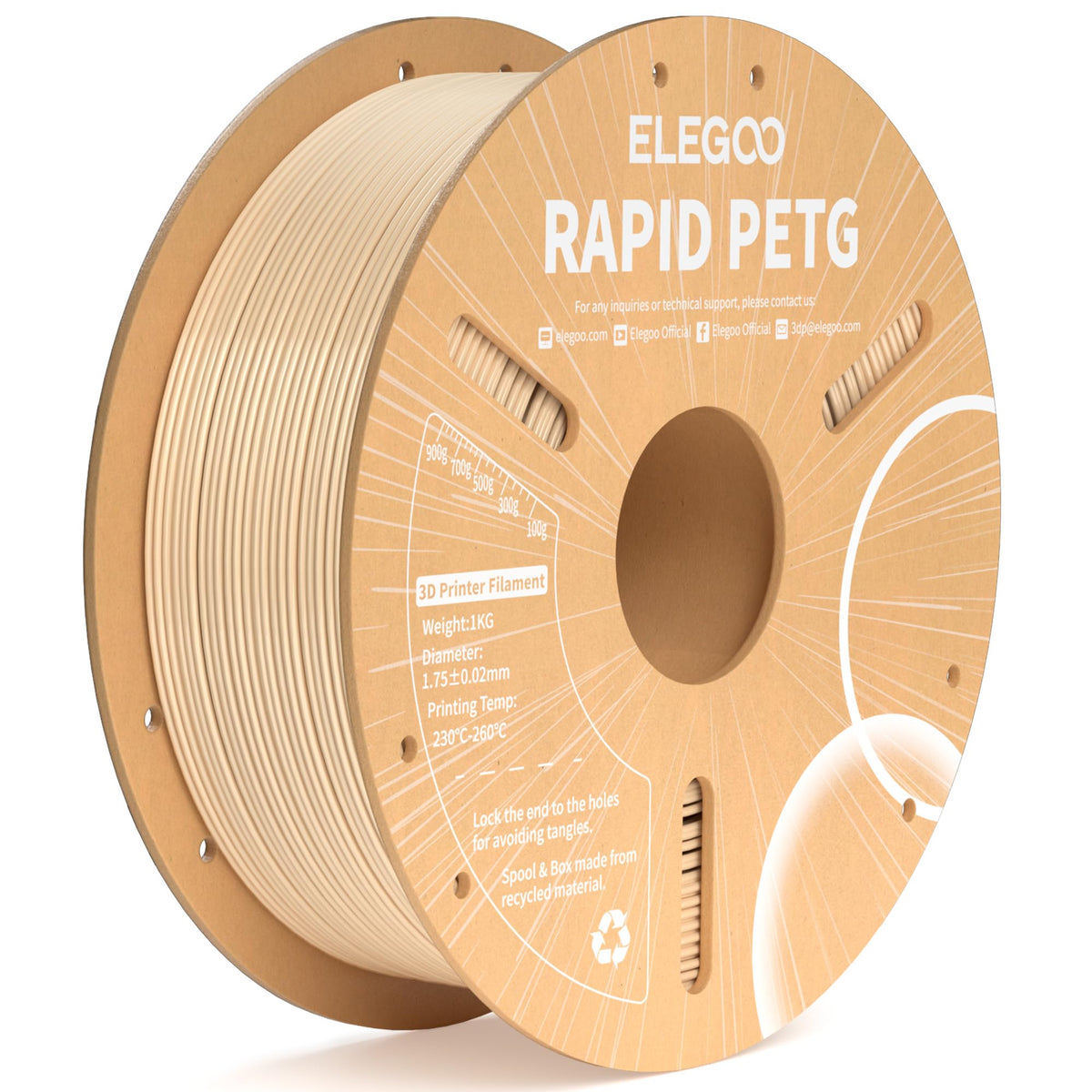ELEGOO Rapid PETG 3D Printer Filament 1.75mm Black 1KG