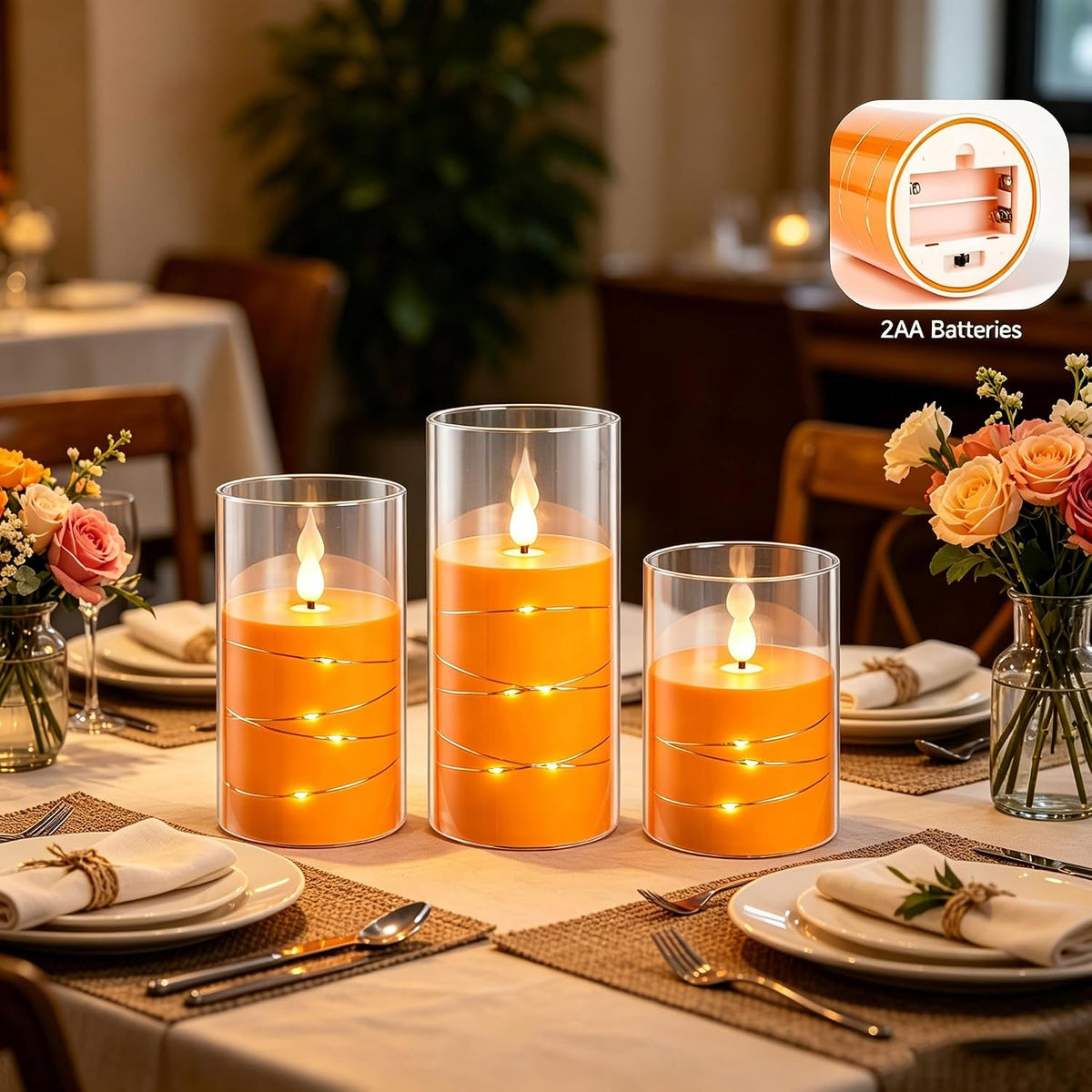 5 Pack Ivory Transparent Taper Candles, Black Wick Flickering Flameless LED Candles with Fairy Lights, Heat Resistant Reusable Plastic Candles, Remote Control, 14/14/16/18/20cm, Indoor Outdoor Decor
