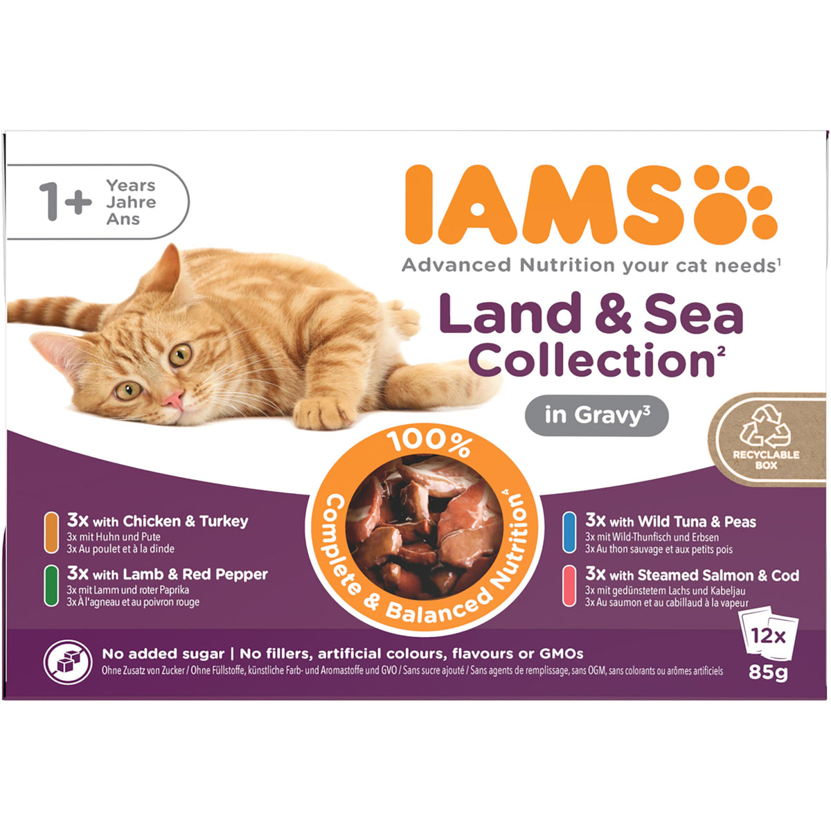 IAMS Adult Wet Cat Food Land & Sea in Jelly 72 x 85g