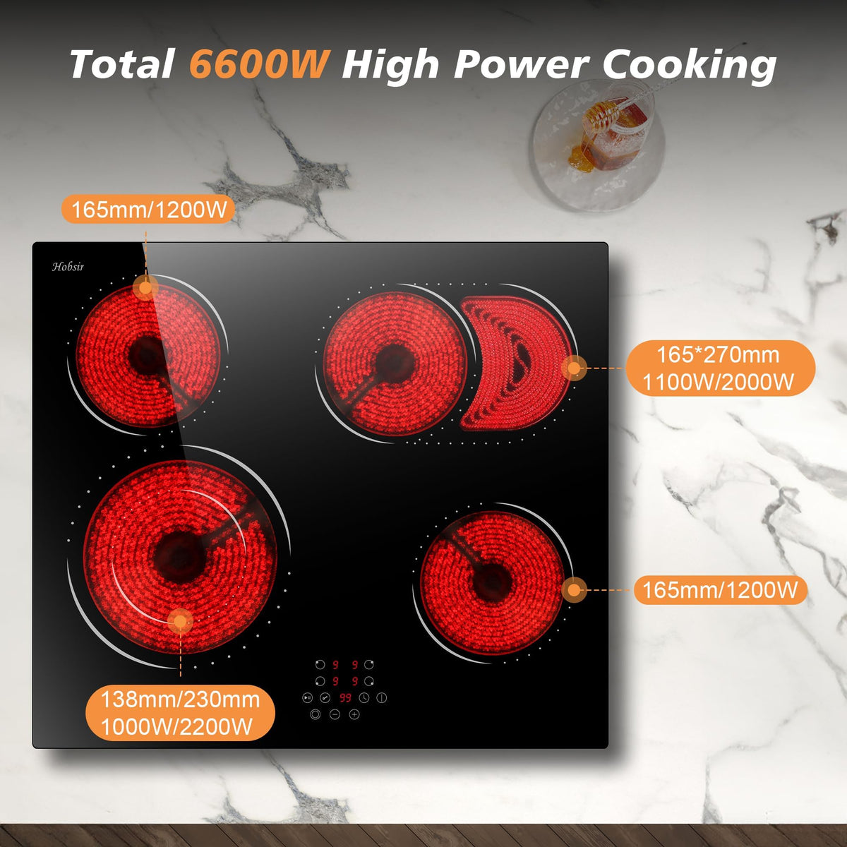 Hobsir Plug in Ceramic Hob, 2 Ring Electric Hob 60 cm