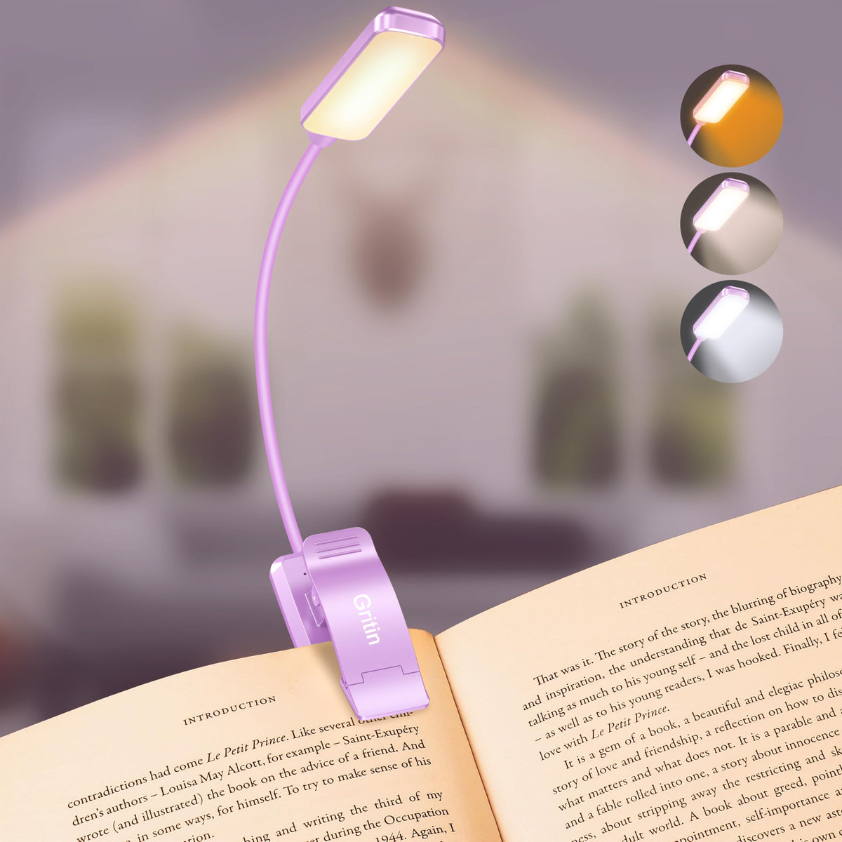 Gritin 9 LED Rechargeable Book Light for Reading in Bed-Stepless Dimming