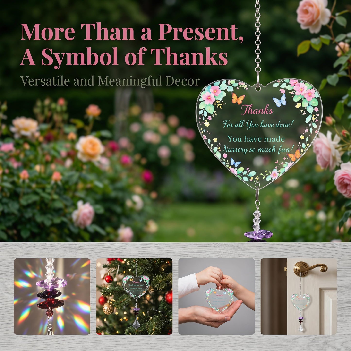 Teacher Gifts for Women Thank You Teachers Crystal Suncatcher Ornaments Teachers Day Graduation Retirement Christmas Birthday Appreciation Gift (Thanks)