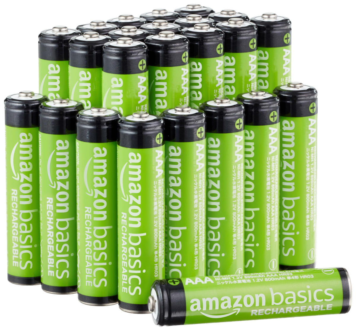 Amazon Basics 12-Pack Rechargeable AAA NiMH Performance Batteries, 800 mAh, 1.2V, Recharge up to 1000x Times, Pre-Charged