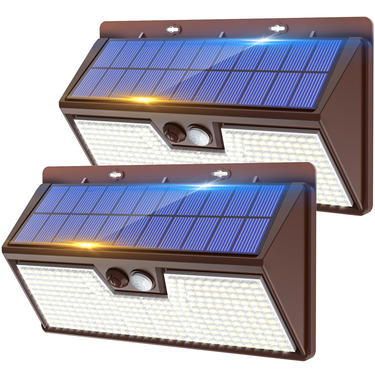 vighep Solar Security Lights Outdoor Motion Sensor, White 318LED Led Solar Powered Light with 3 Lighting Modes, IP65 Waterproof Wireless Pir Wall Light for Outside Garden Fence Yard-Warm White