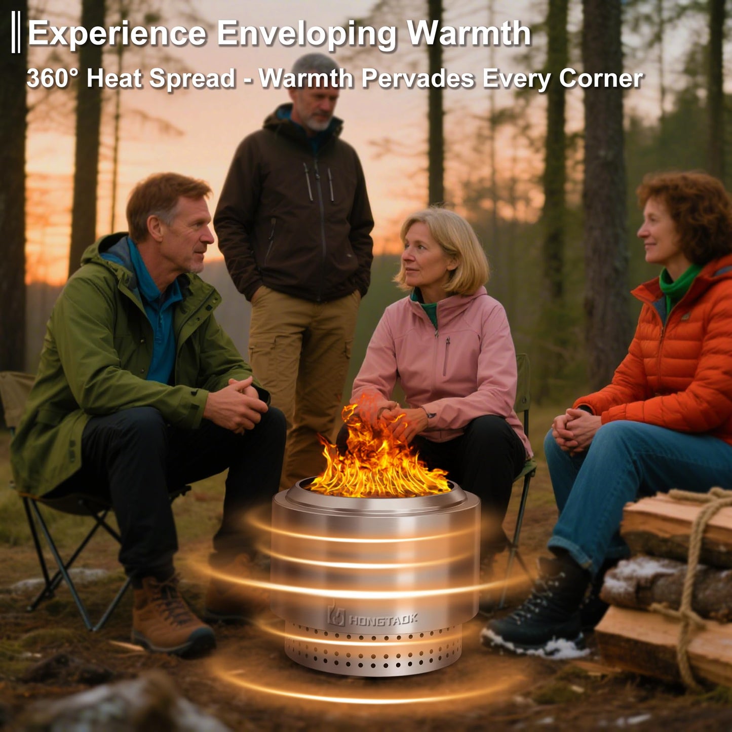 Smokeless Fire Pit with Removable Ash Pan, Fire Pits for Garden Wood Burning, Portable Camping Firepit, for Backyard Patio, Stainless Steel, Waterproof Bag & Poker Included, 50 x 38cm, Silver