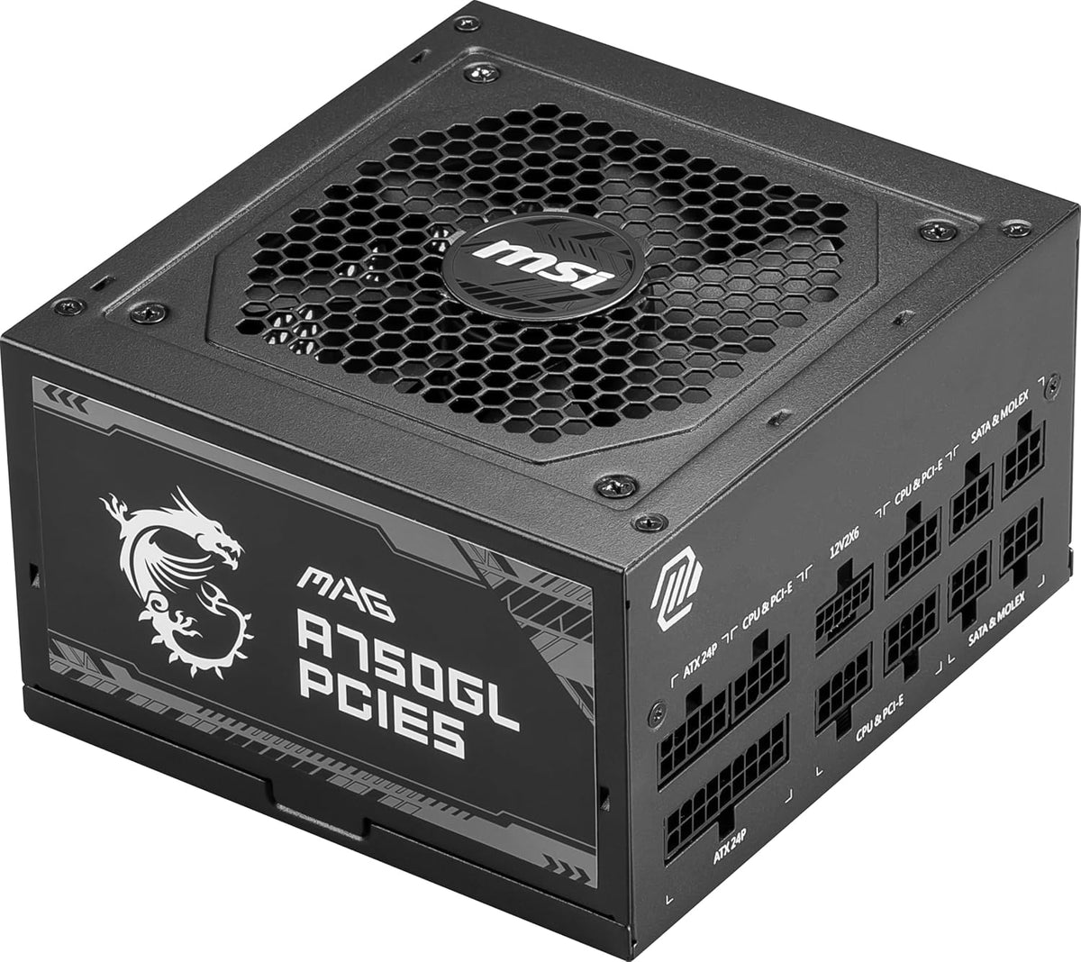 MSI MAG A750GL PCIE5 Power Supply Unit, 750W, 80 Plus Gold, Fully Modular, ATX 3.0, PCIe 5.0 GPU Support, 120mm FDB Fan, Full-Bridge LLC, Flat Black Cables - 7 Year Warranty