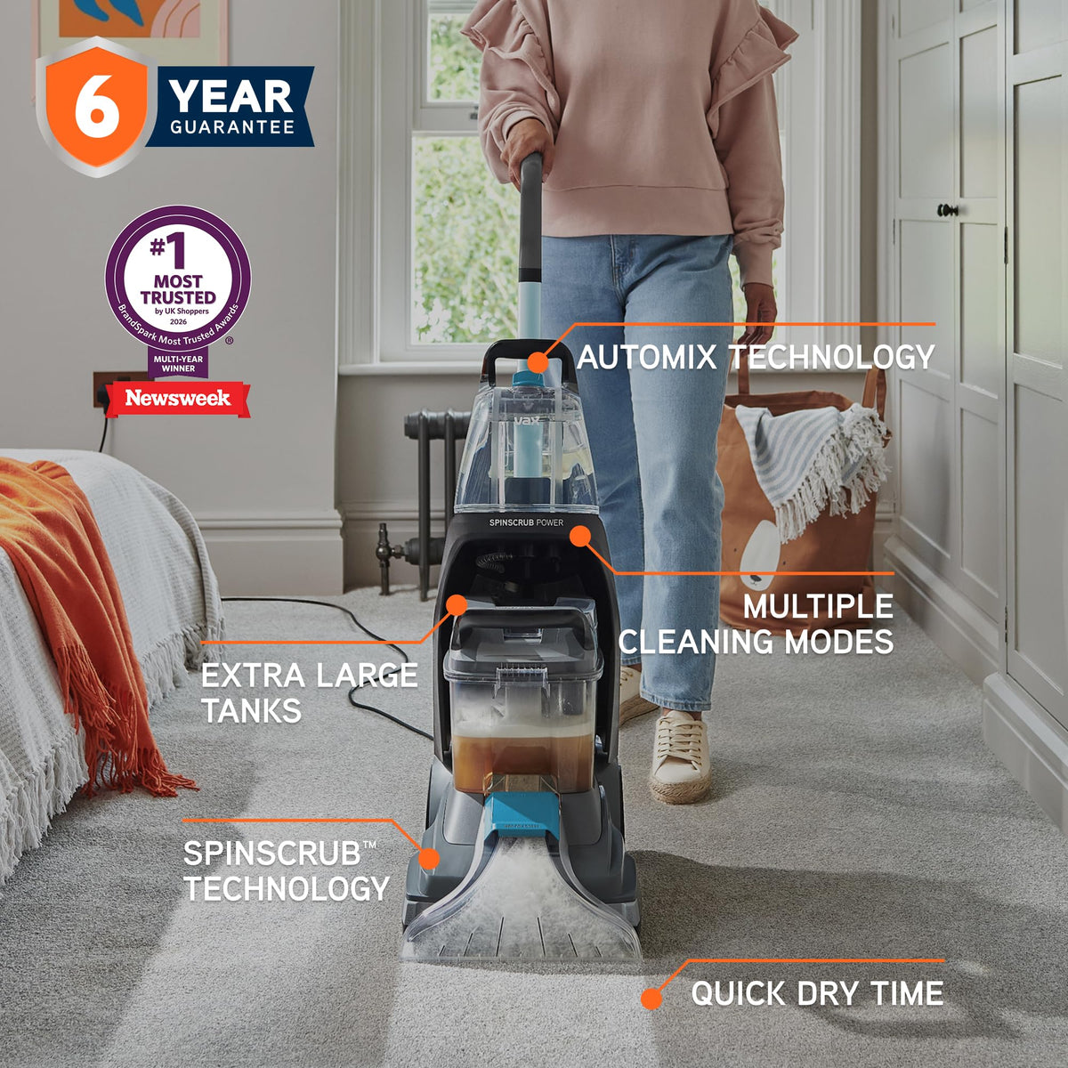 Vax SpinScrub Power Plus Upright Upholstery & Carpet Cleaner CDCW-SSXA