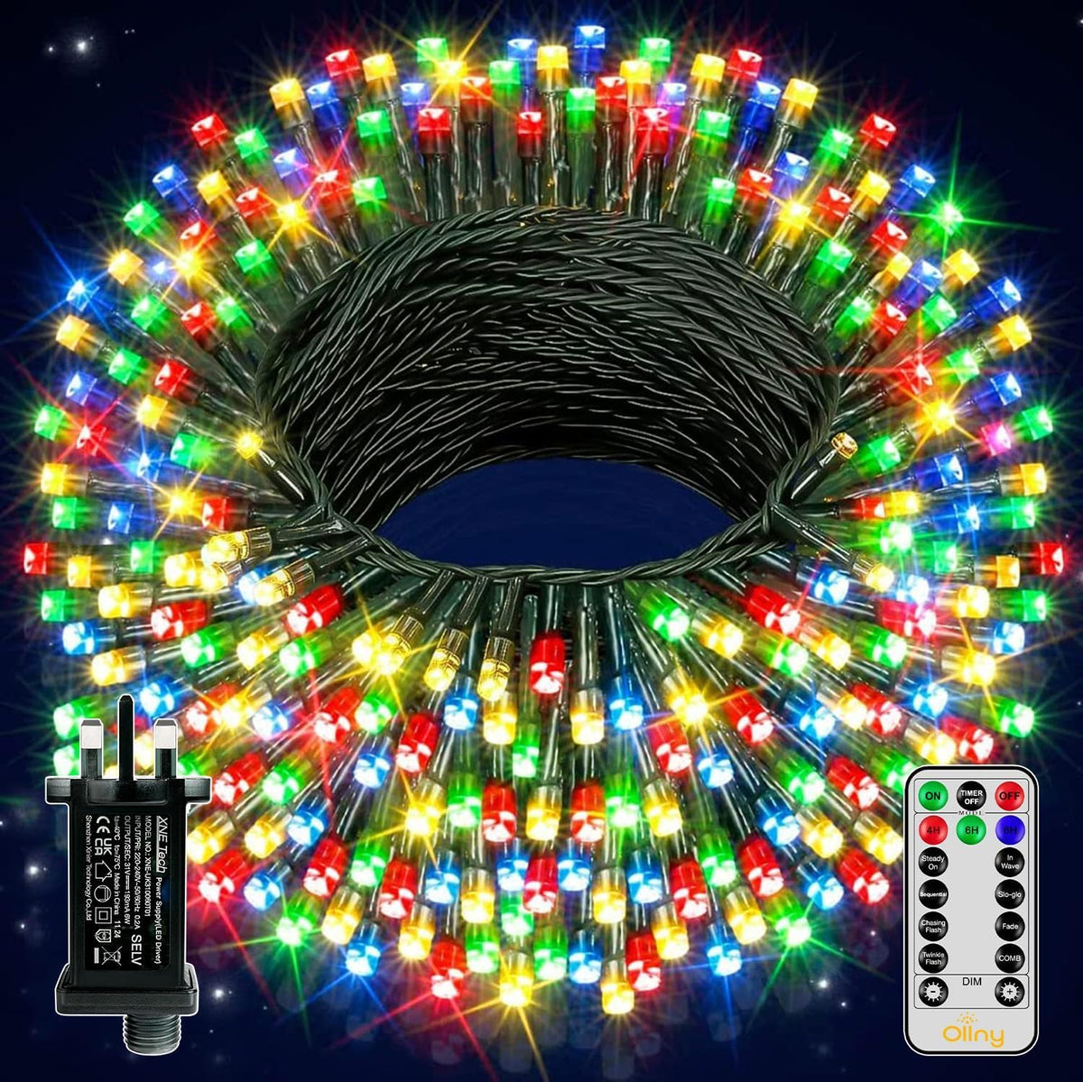 Ollny Smart Outdoor Fairy Lights, 20m 200 LEDs, RGB+W, App Control