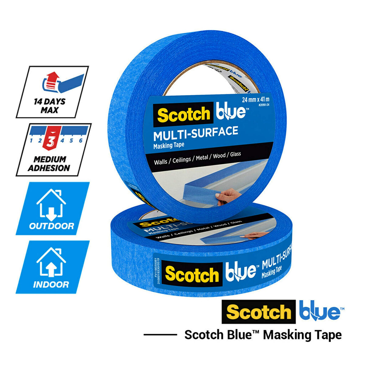 ScotchBlue Multi-Surface Premium Masking Tape, 24mm x 41m, 1 Roll/Pack - Scotch Adhesive Blue Painters Tape, For Painting and Decorating, Indoor & Outdoor, Sticks Well, 100% PEFC