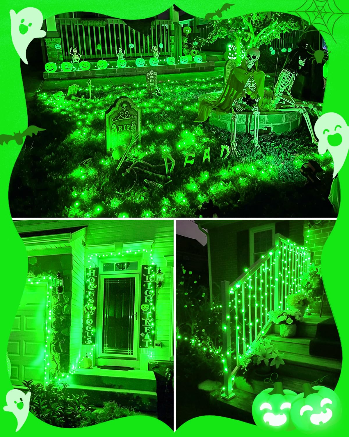 Dalugo Halloween Decoration Lights, 5M 50 LED Orange Purple White Fairy Lights with Timer, IP65 Waterproof Battery Powered Lights for Indoor Outdoor Autumn Halloween Decorations(Green Wire)