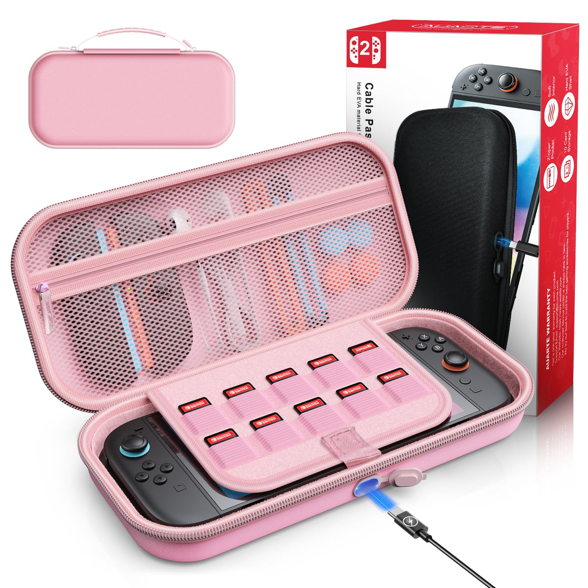 Case for Nintendo Switch 2, Travel Case with Charging Hole and 10 Game Card