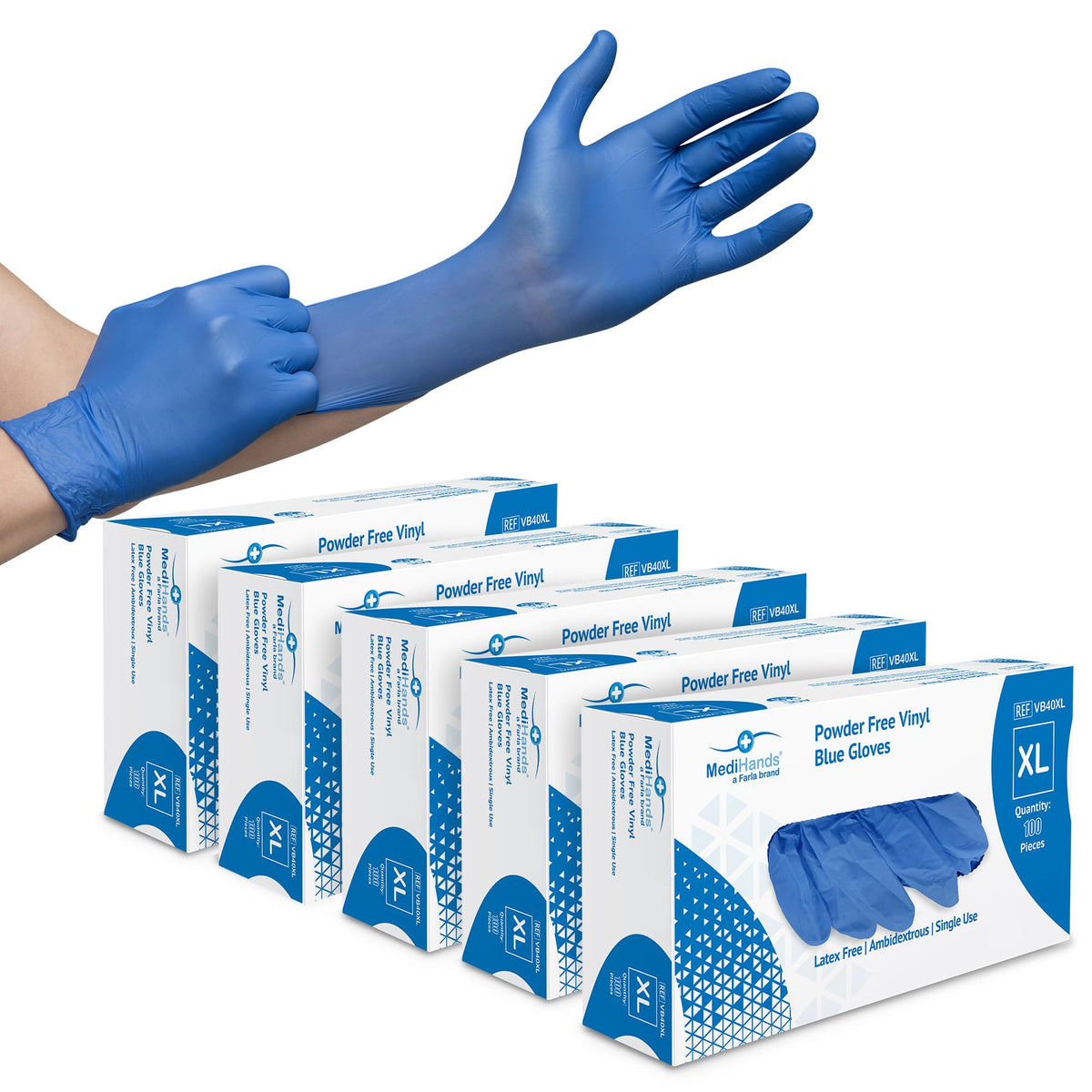 Farla MediHands Blue Medium Vinyl Gloves - Box of 100 Disposable Vinyl Gloves - Medical Gloves - Powder Free, Latex Free, & Protein Free Gloves - Multi-Purpose, Single Use