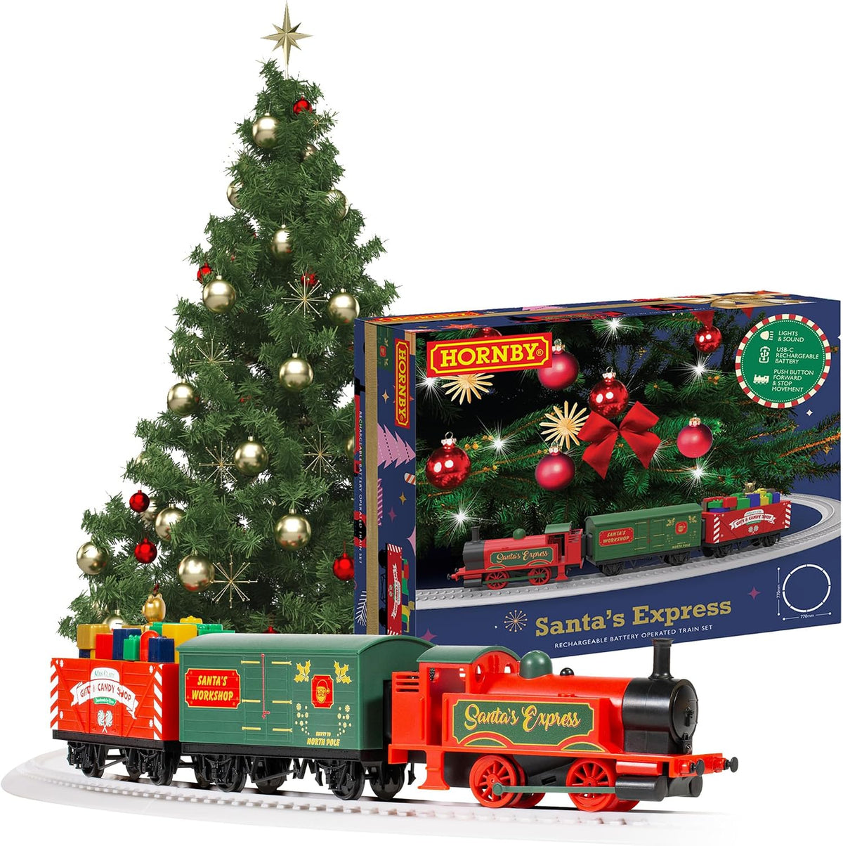 Hornby R9363M Santa's Express Christmas Train Set - Analogue OO Gauge 1:76 Scale Model Railway, Steam Trains Gift for Men, Women & Kids - Rechargeable, Tree Decoration, Electric Locomotives for Adults