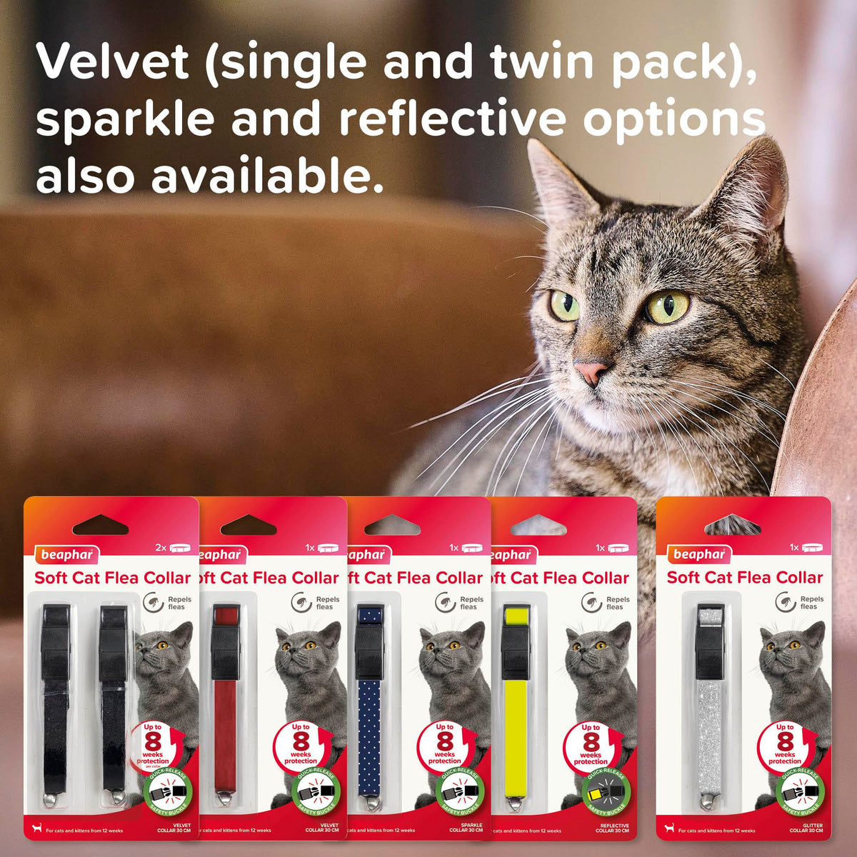 Beaphar – Soft Flea Collar for Cats – Repels Fleas For up to 8 Weeks – Adjustable Fit With Quick Release Safety Buckle – Reflective Finish for More Visibility at Night – 1 x Reflective Collar