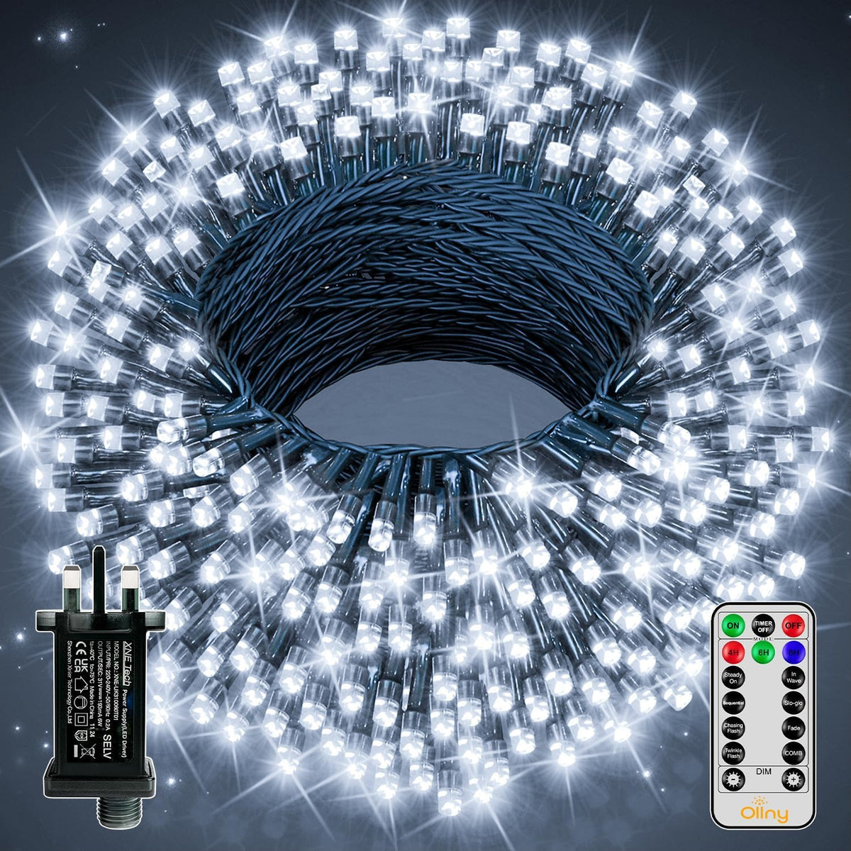 Ollny Smart Outdoor Fairy Lights, 20m 200 LEDs, RGB+W, App Control