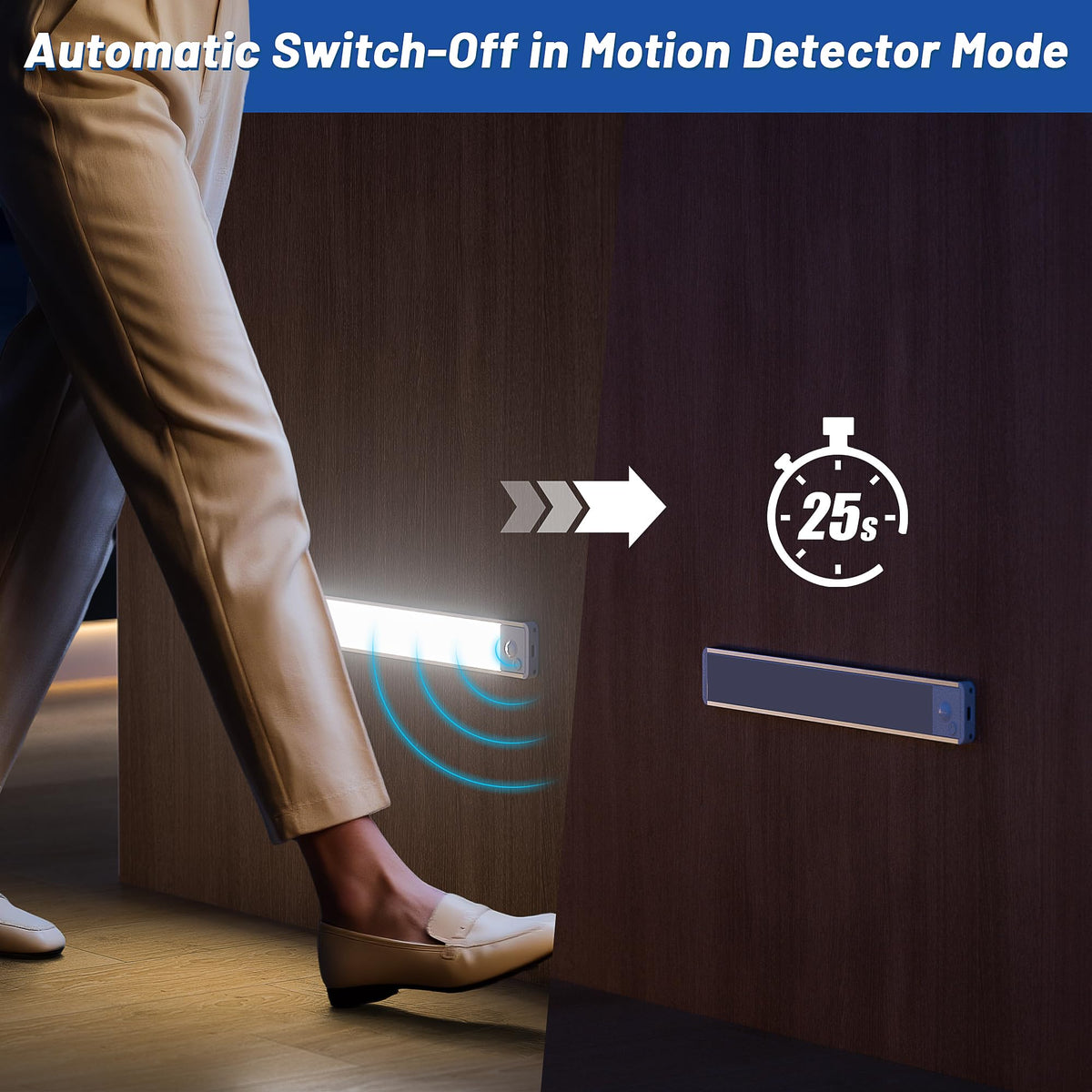 5-Pack Motion Sensor LED Under Cabinet Lights, 20cm Adjustable Kitchen Drawer Lighting with 3 Colour Temperatures for Wall Cabinets and Shelves