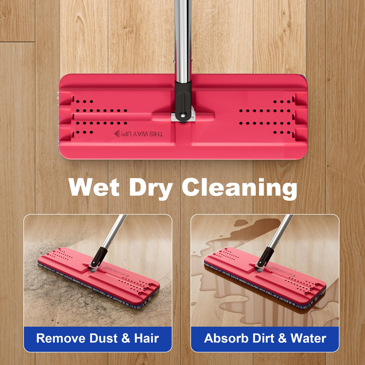 JOYMOOP Mop and Bucket with Wringer Set, Hands Free Flat Floor Mop and Bucket, with 3 Washable Microfiber Pads, Wet and Dry Use, Floor Cleaning System