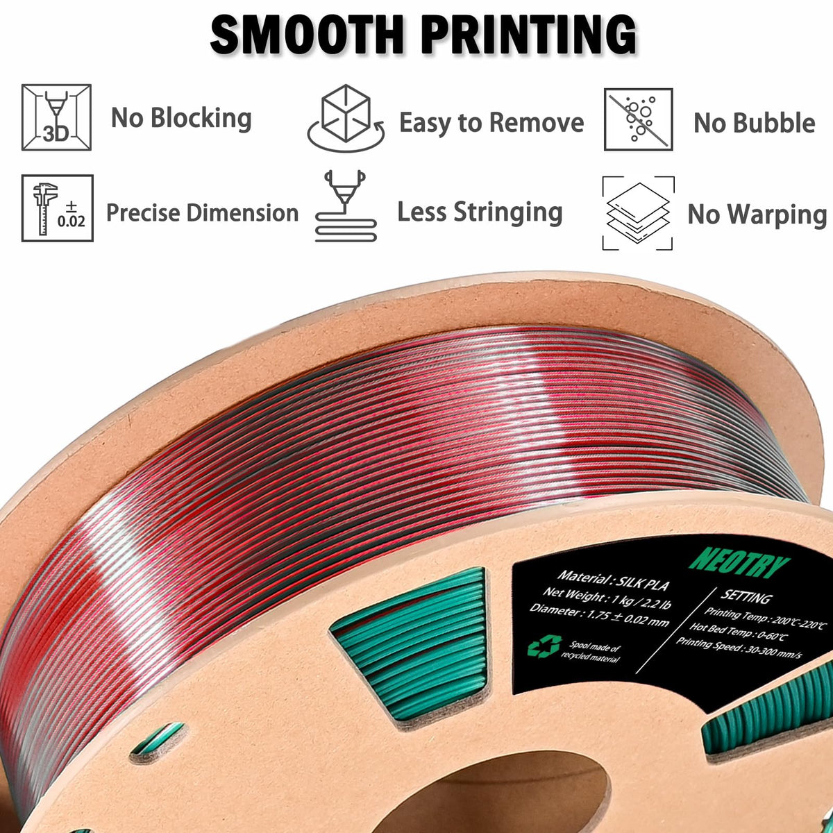 Silk Tri Colour PLA Filament 1.75mm 1kg, Multicolor 3D Printer Filament, Filament 3D Printing Materials for Most FDM 3D Printer, Silk PLA Red Yellow Blue, Rainbow PLA Filament 1.75mm ± 0.02