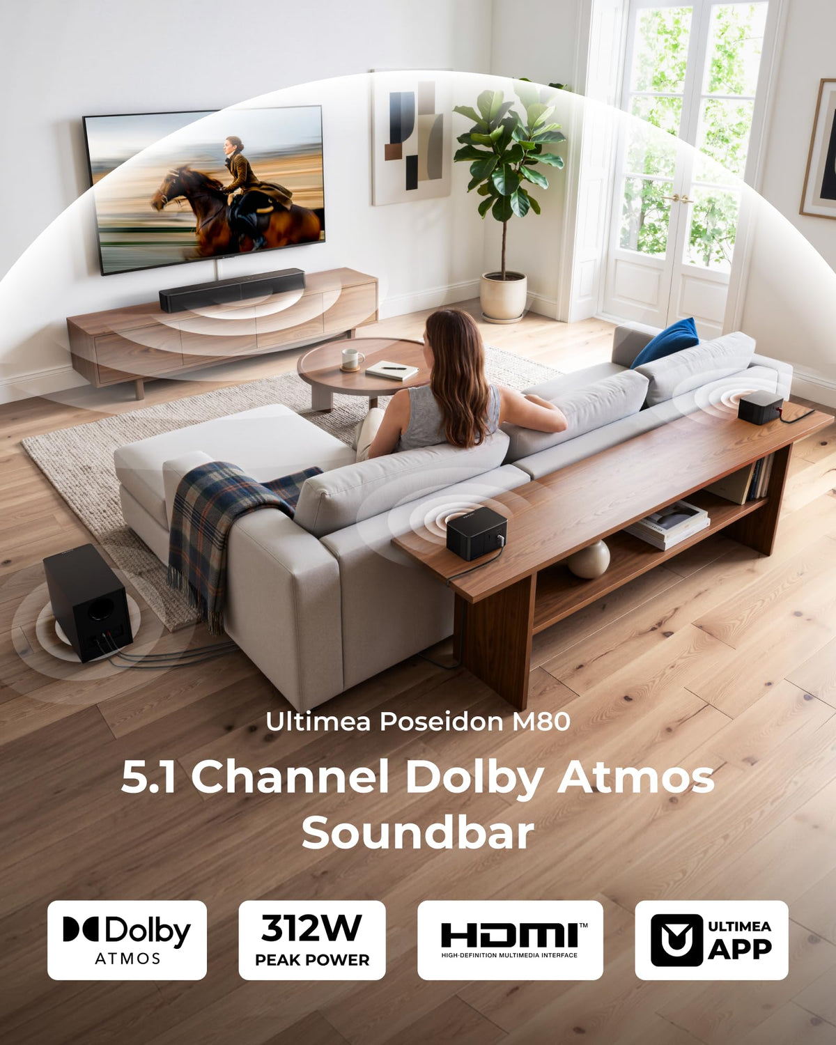 ULTIMEA 9.1ch Surround Sound System with Dolby Atmos, 2 Rear Speaker, 6.5" Wireless Subwoofer, RGB Light, App, Detachable Surround Sound System for Home Theater, Peak Power 470W, HDMI eARC, Apollo S90