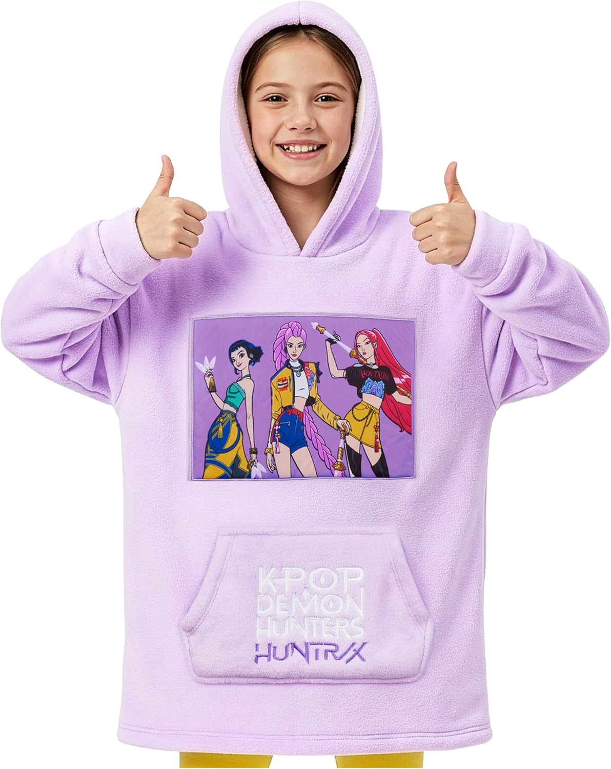 KPop Demon Hunters Official Huntrix Oversized Hoodie for Girls 6-14 Yrs, Sherpa Fleece Hooded Jumper, Rumi Mira Zoey Gifts Light Purple