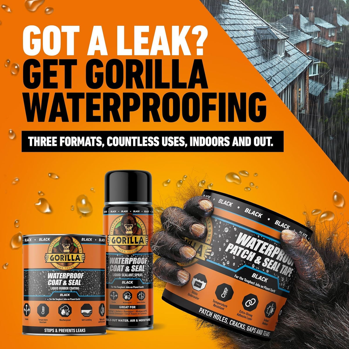 Gorilla Waterproof Patch & Seal Tape Black 3m