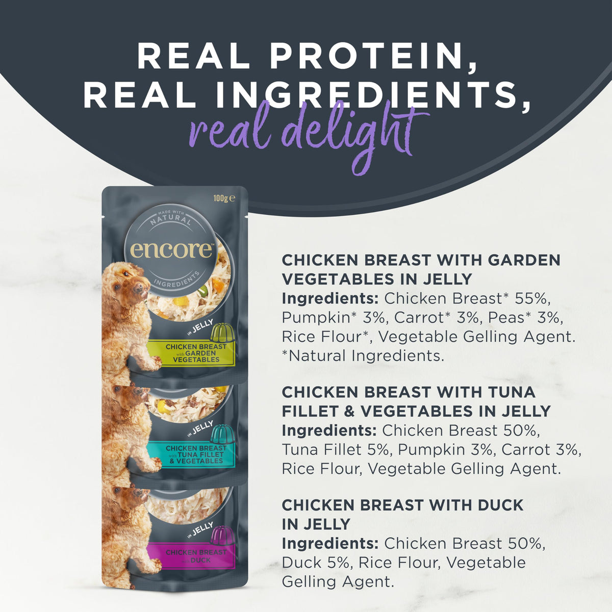 Encore 100% Natural Wet Dog Food, Chicken with Fish Selection in Broth 100g Pouch (Pack of 15x100g)