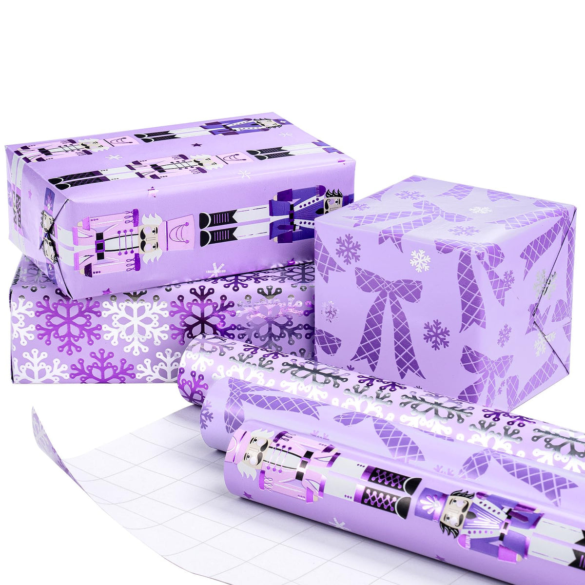 RUSPEPA Christmas Wrapping Paper Roll - Mini Roll - 3 Rolls - 43.2cm x 3m Per Roll - Bird, Christmas Garland, Holly and Pinecones Holiday Design with Metallic Foil Shine
