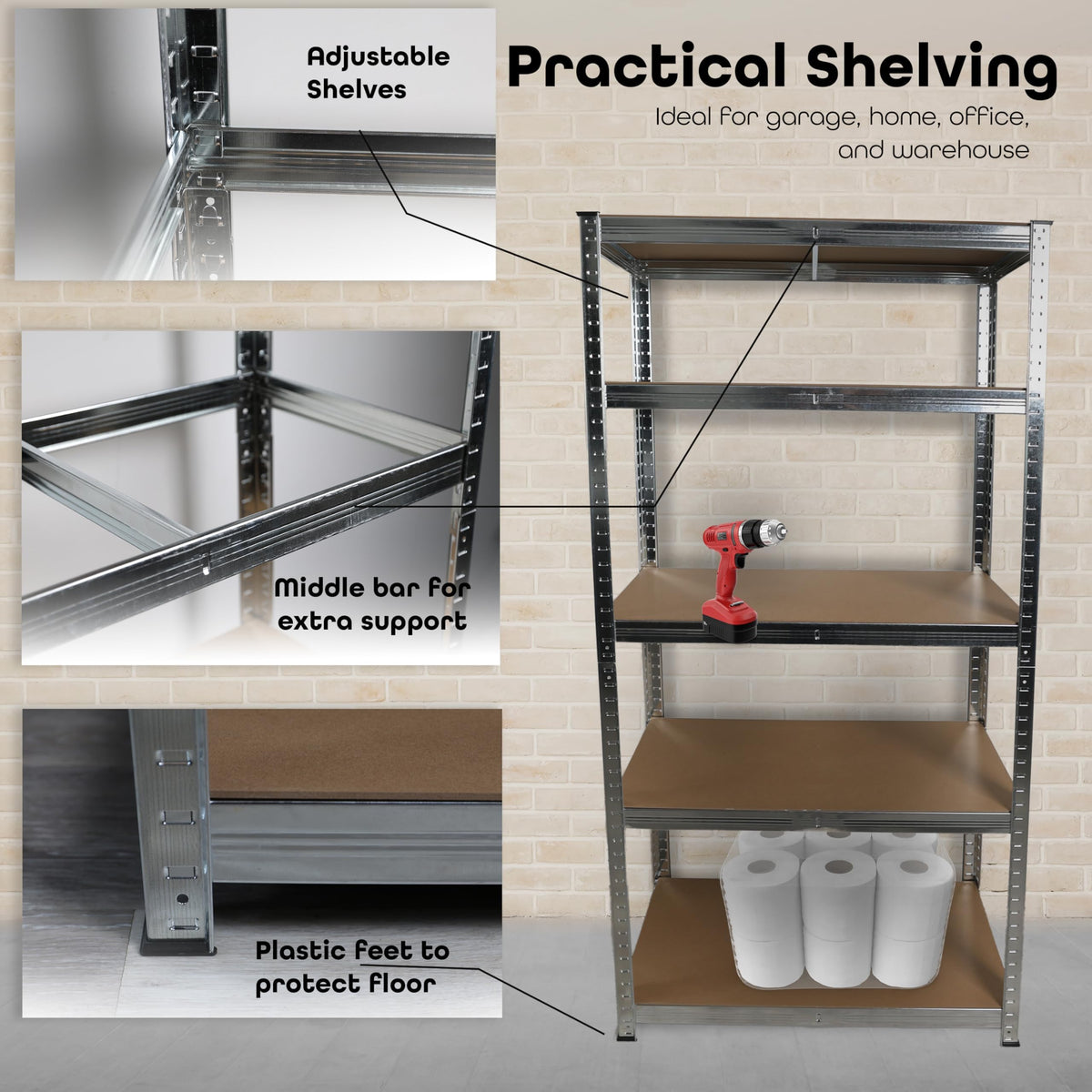 DIVCHI 5 Tier Storage Rack Heavy Duty Shelving Aluminium Garage Shelves Shed Storage Racking Shelf For Warehouse Workshop & Office (Black, Pack of 1) Up to Maximum 175 kg Per Shelf