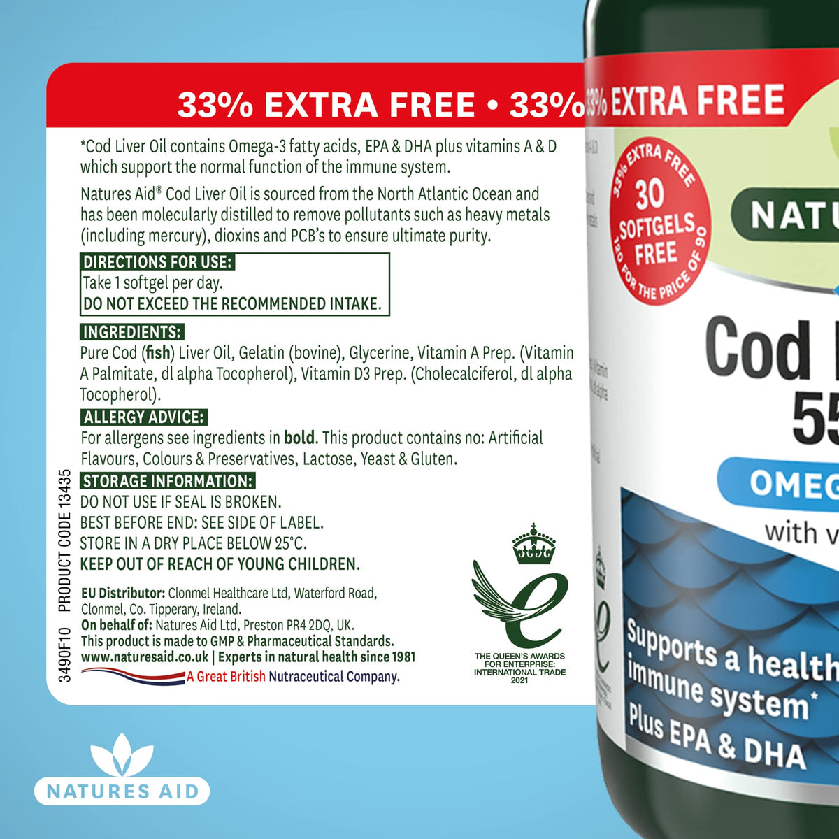 Natures Aid Cod Liver Oil 1000mg – 180 Capsules