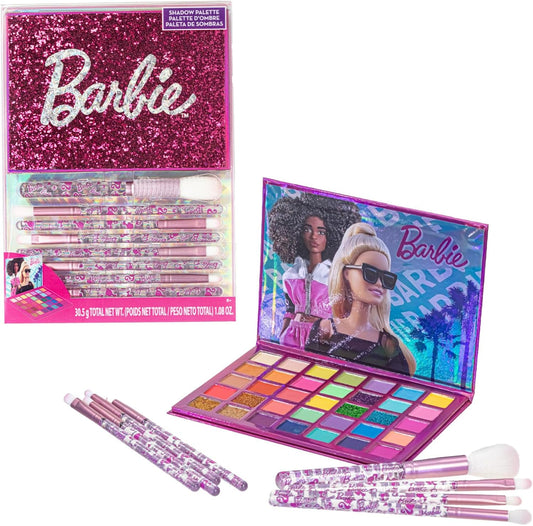 Barbie 35-Well Shadow Palette, Shimmery and Opaque Colors, Pigmented Blendable, 8 Application Brushes Perfect for Parties, Sleepovers & Makeovers by Townley Girl