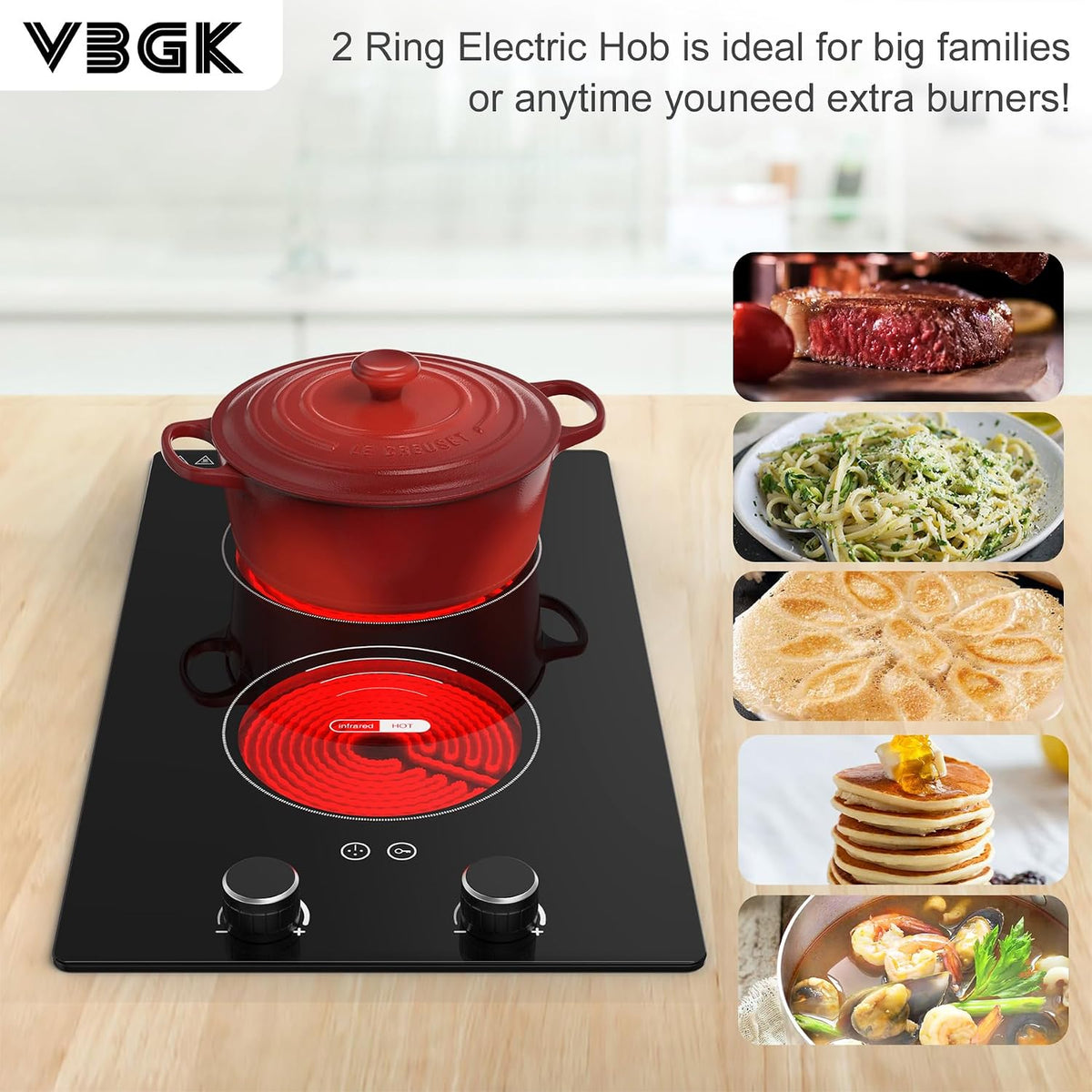 VBGK Portable Ceramic Hob, 2000W Pulg in Single Electric Hob, Portable Electric Hob with Digital LED Touch Controls, 10 Power Levels, 4-Hour Timer, Child Safety Lock, Black