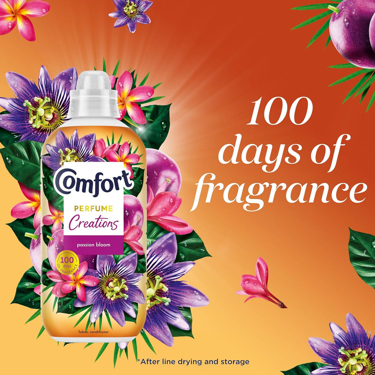 Comfort Perfume Creations Passion Bloom Fabric Conditioner with Motion-Activated Fragrance Technology 100 Days of Freshness 45 washes (1.35 L)
