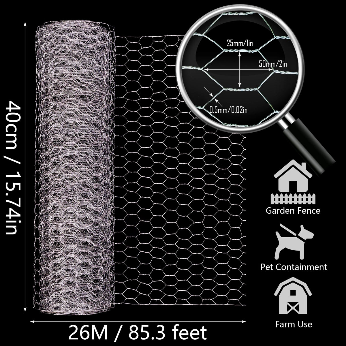 Chicken Wire,16M Wire Mesh Roll,Chicken Wire Mesh for Pet Rabbit Chicken Fencing