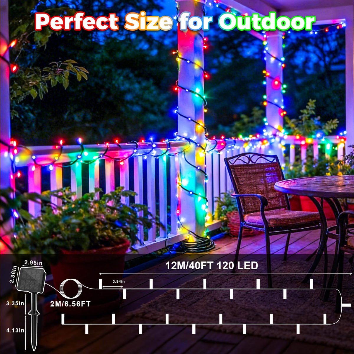 Outdoor Solar Lights Garden, 12M/40FT 120 LED Solar String Lights Waterproof, 8 Modes Solar Powered Fairy Lights for Tree Patio Yard Party Garden Terrace Decorations Warm White