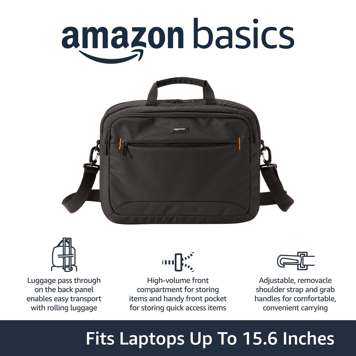 Amazon Basics Compact Laptop Shoulder Bag Carrying case with Accessory Storage Pockets (14 inch - 35.6 cm) Black, 3-Pack