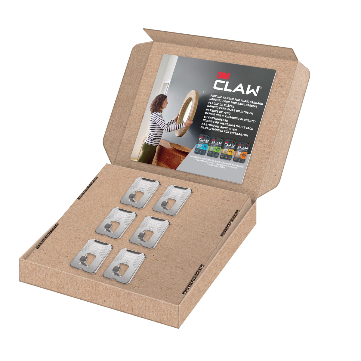3M Claw Plasterboard Picture Hanging Wall Hooks For Hanging Home Décor, 4 Hangers, Holds up to 7 kg - Ideal for Heavyweight Items