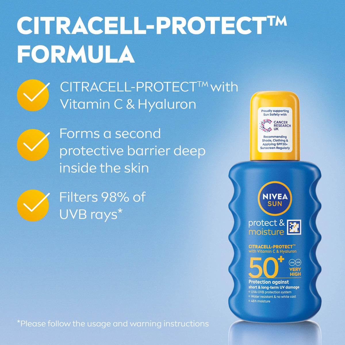 NIVEA SUN Protect & Moisture Sun Spray SPF 50+ (200ml), Moisturising Suncream Spray with SPF 50+, Advanced Sunscreen Providing Immediate, Effective UVA + UVB Protection (Pack of 2)