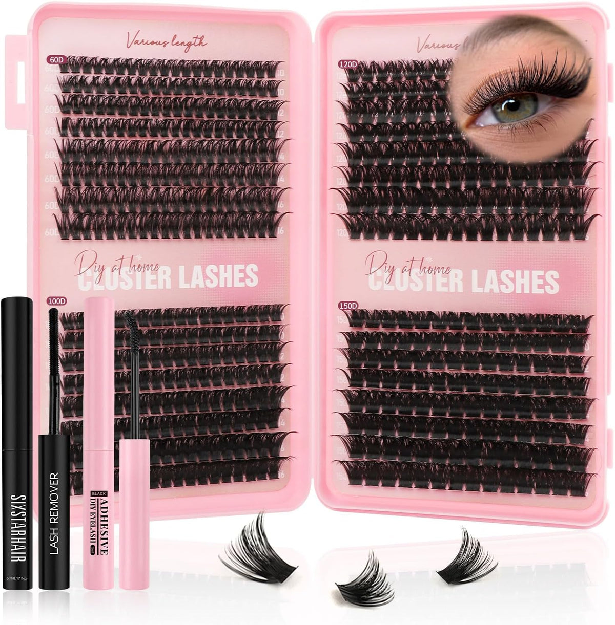 Sixstarhair Individual Eyelashes Kit Lash Clusters with Glue and Remover