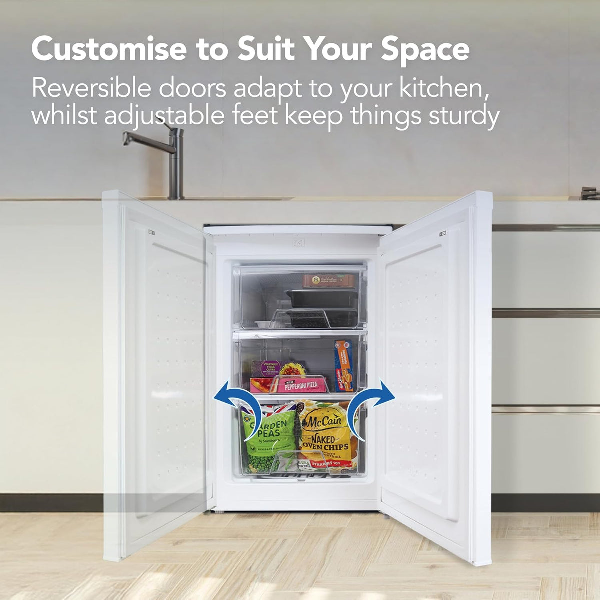 Igenix IG355B Freestanding Under Counter Freezer with 3 Large Drawers, Reversible Door, 88 Litre Freezer Capacity, 55 cm Wide, Black