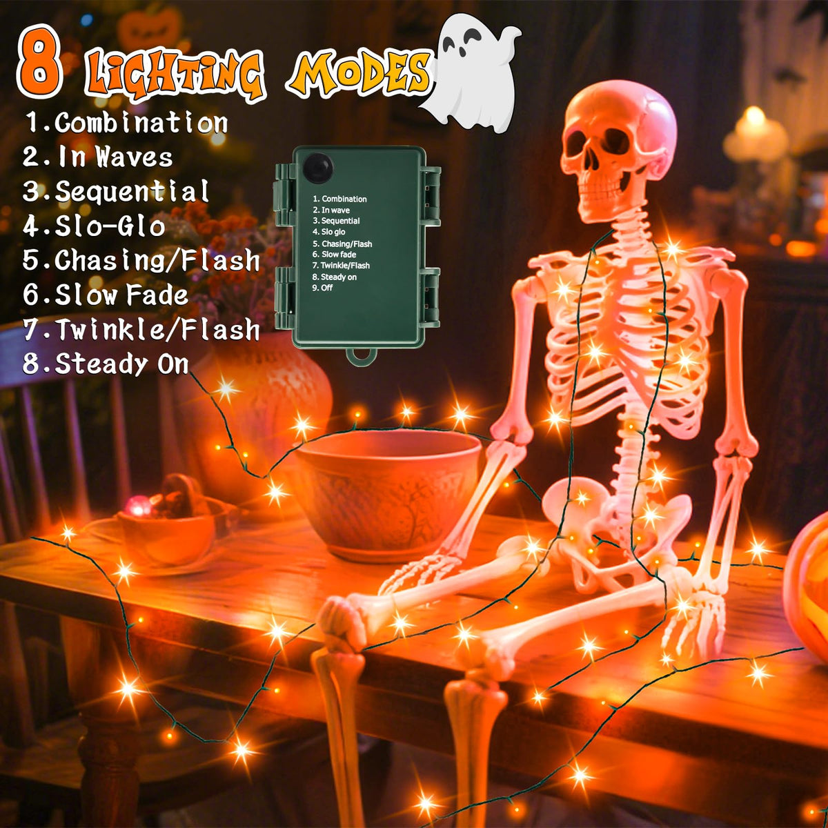 cshare Halloween Decorations Fairy Lights, 20Ft 60LED Orange-Purple USB/Battery String Lights with Timer Waterproof for Outdoor Indoor Autumn Fall Halloween Decorations-Green Wire