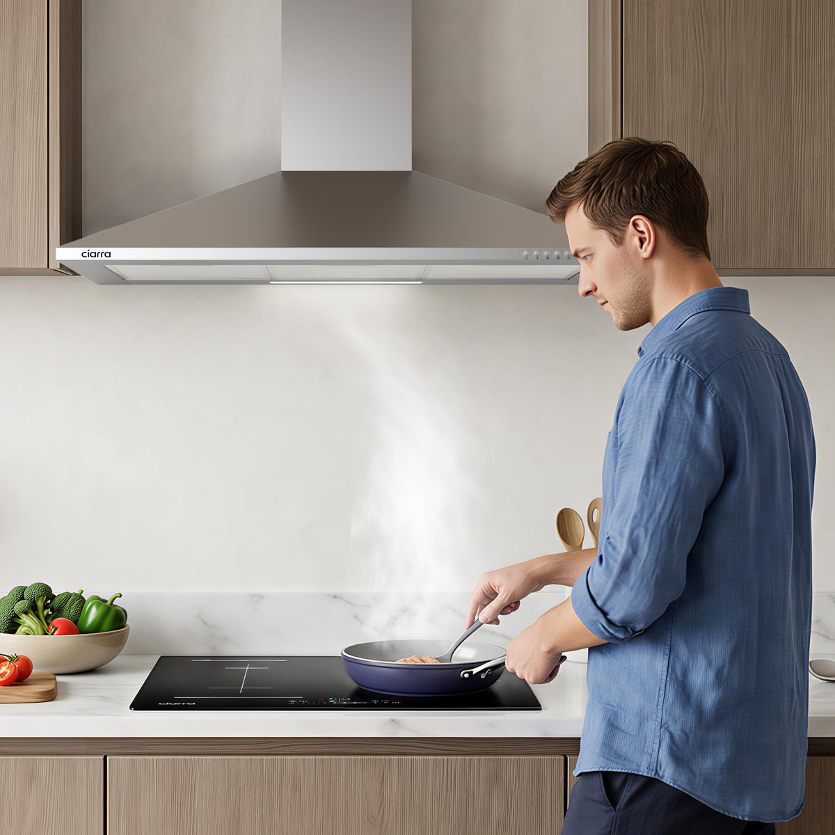 CIARRA 60cm Chimney Cooker Hood, 370m³/h,Ducting & Recirculation,CAS6201A
