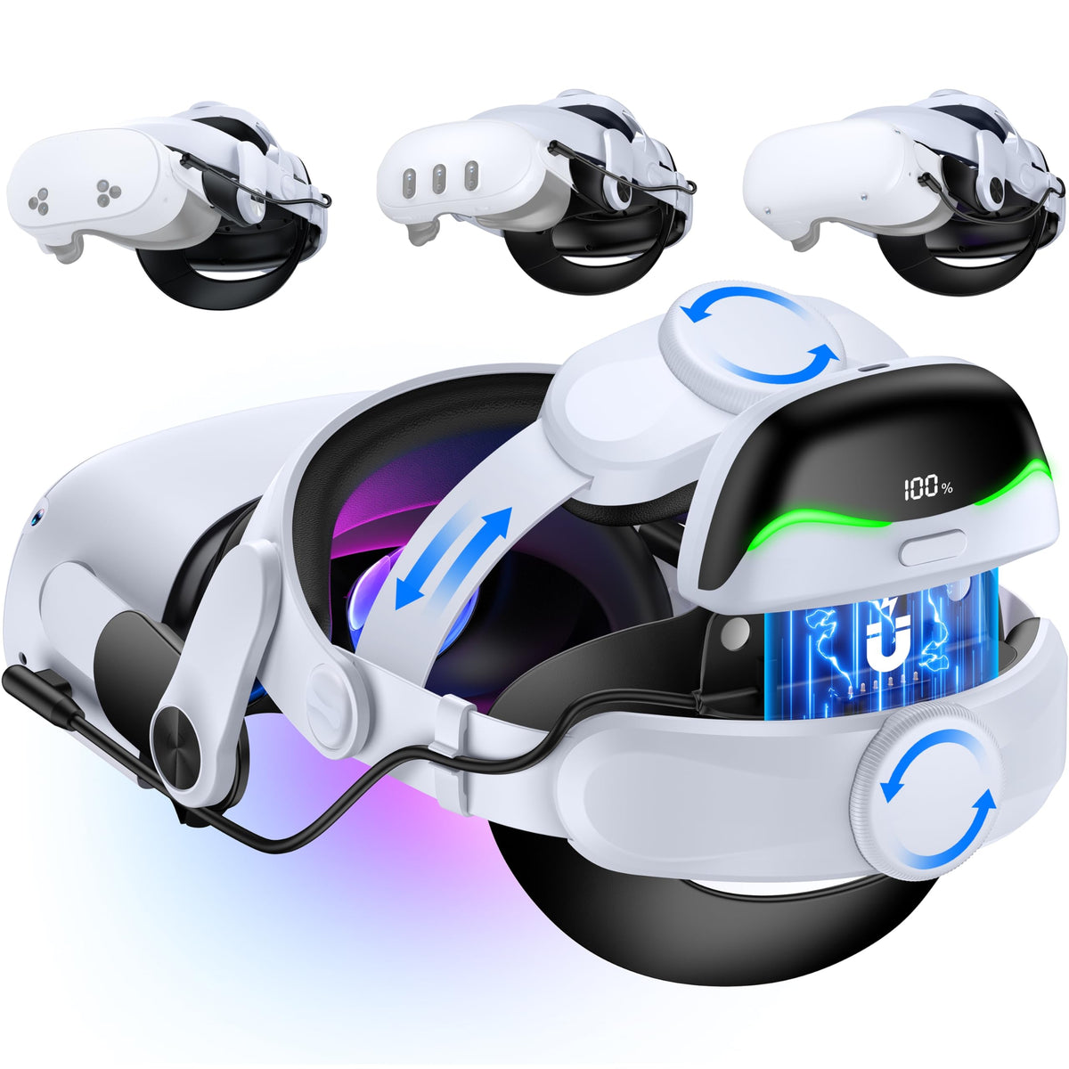 Comfortable Head Strap for Meta Quest 3S/3/2 with 7500mAh LED Display Battery Bank,VR Headset Elite Strap Replacement,All-Directional Adjustable Oculus Headstrap,Enhanced Support & Reduce Pressure